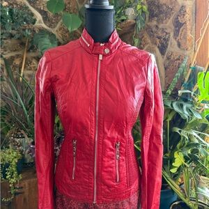 Guess Women's Cherry Red Leather Jacket